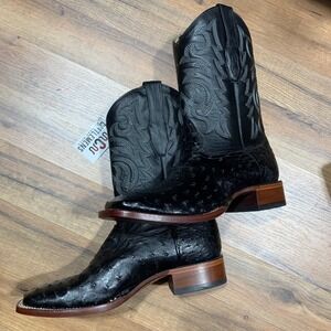 Los Altos Mens 13EE Black Full Quill Real Ostrich Square Toe Western Boots New